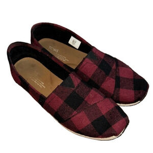 TOMS Men's Burgundy and Black Plaid Loafers